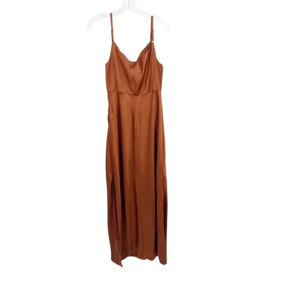 Revelry Skye Satin Cowl Neck Maxi Dress Terracotta Copper Bridesmaid Gown 14 - Picture 5 of 10